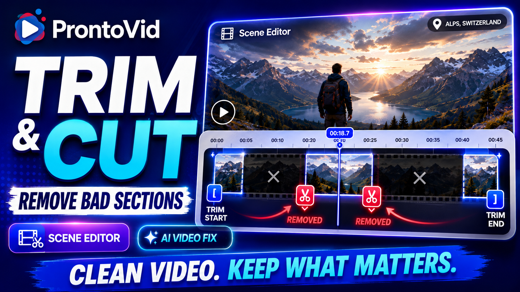 ProntoVid Scene Editor video trim and multi-cut tutorial